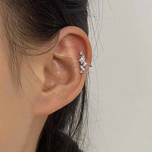Star Left Non Piercing Rhinestone Star Clip on Earring Cartilage Jewelryt Gift - Picture 3 of 9